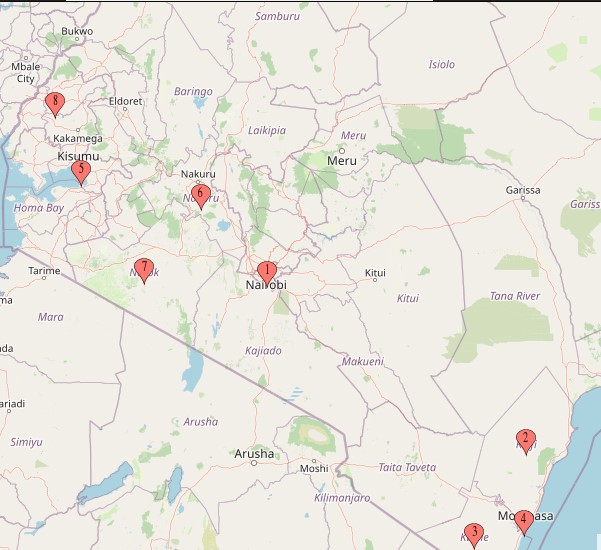Map of KAWT chapters across Kenya